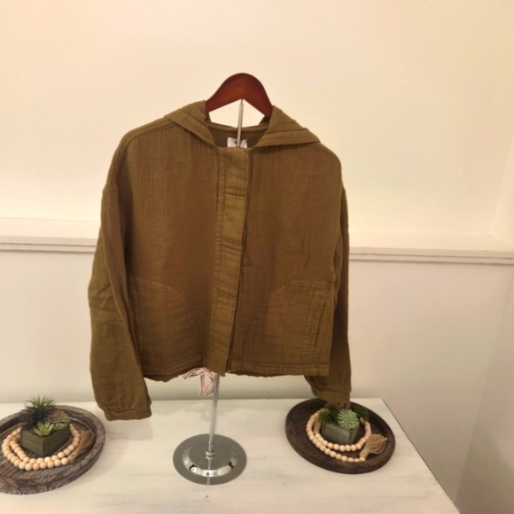 Sundry By Anthropologie Olive Green "Golden Hour" Utility Shacket Soft!! - Picture 5 of 8